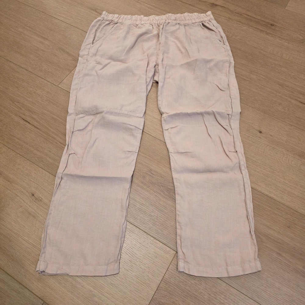 Jolie Los Angeles Womens 100% Linen Straight Leg Pants Blush Pink Size L Boho